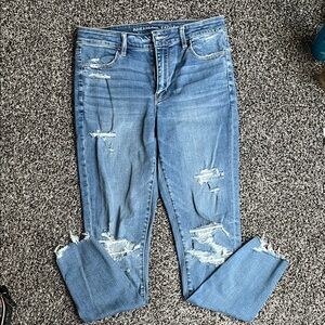 American Eagle Outfitters Women's Light Blue Ripped Skinny Jeans